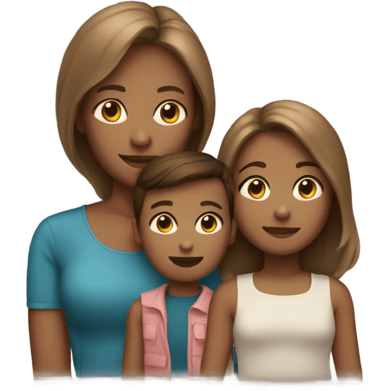 Mom with a son and daughter light skin and brown hair  emoji