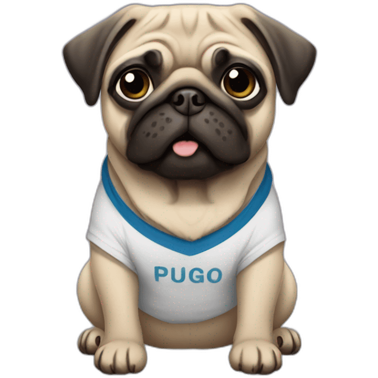 pug wearing a t-shirt emoji