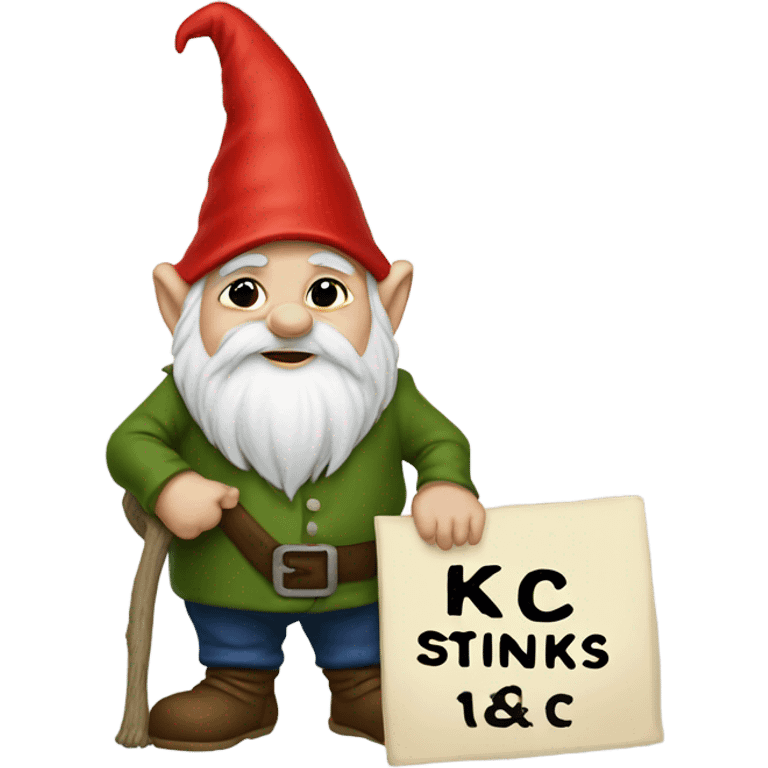 Gnome with sign saying KC stinks emoji