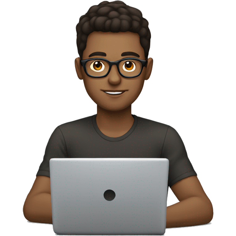 brunette man with circle glasses working on laptop emoji