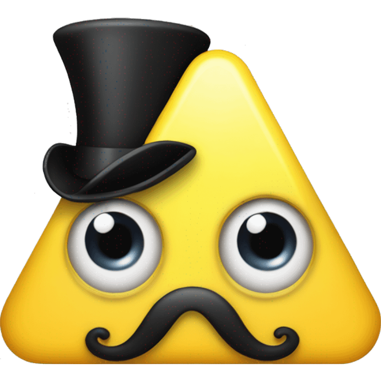 Yellow triangle with one single eye with no iris, black top hat and bowtie emoji