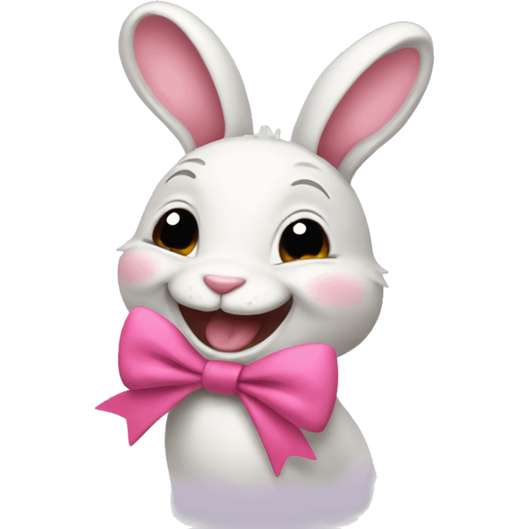 laughing bunny with a pink bow emoji