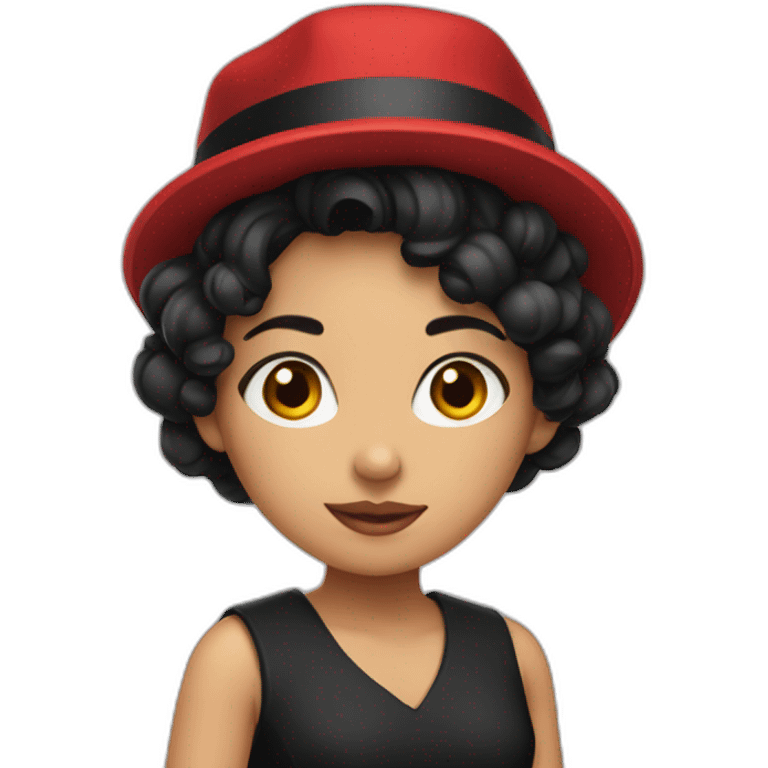 girl in a red hat with black hair in dress emoji