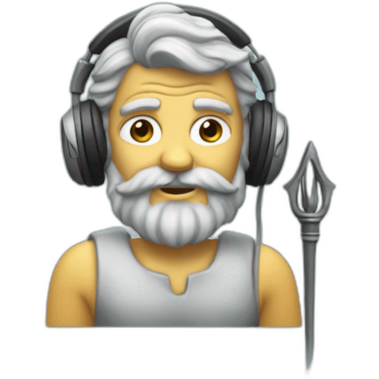 old poseidon wearing headphones, with trident emoji