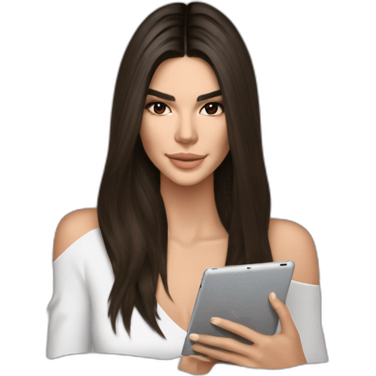 brunette Kendall Jenner with long hair holding iPad emoji