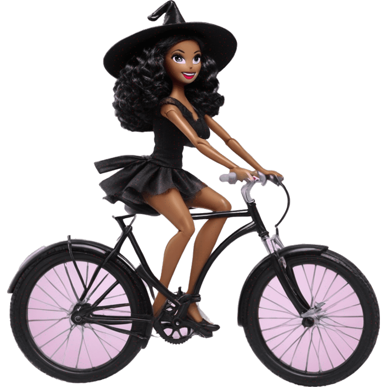 3 photogenic silkstone Malibu Barbie witches enchanted TV series floating gently on bicycle broomsticks emoji