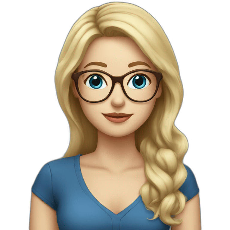 Woman teacher blonde long hair brown glasses blue eyes with book emoji