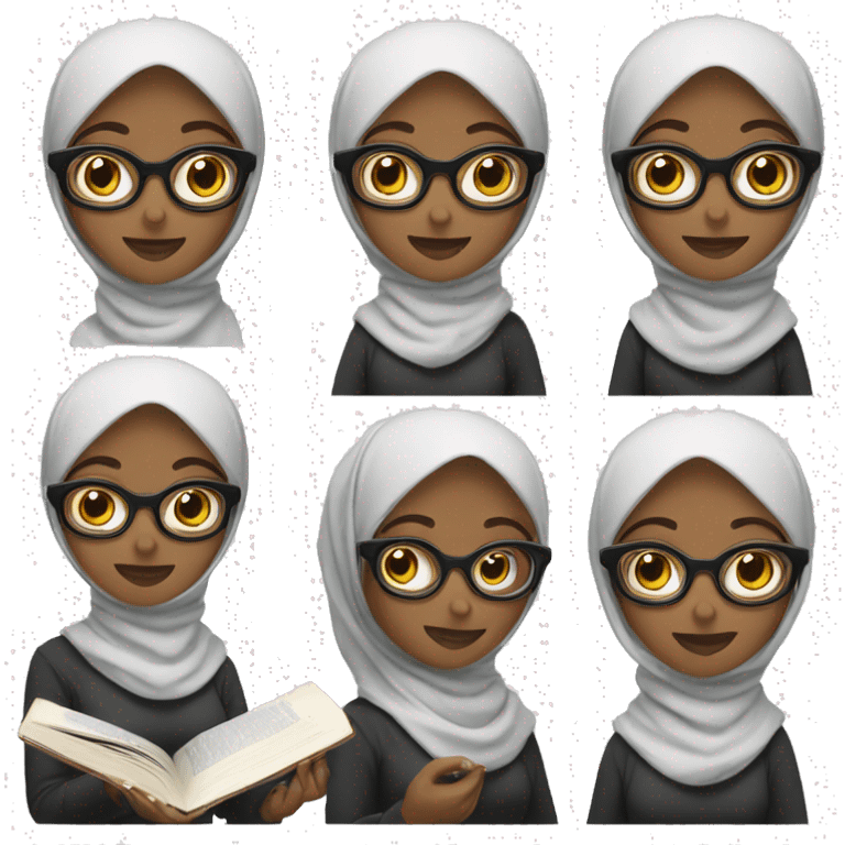 Black Hijabi with glasses reading a book emoji