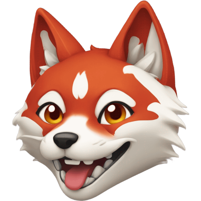 Kitsune head, red and white, happy face emoji