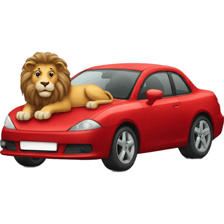 Lion driving a red car emoji