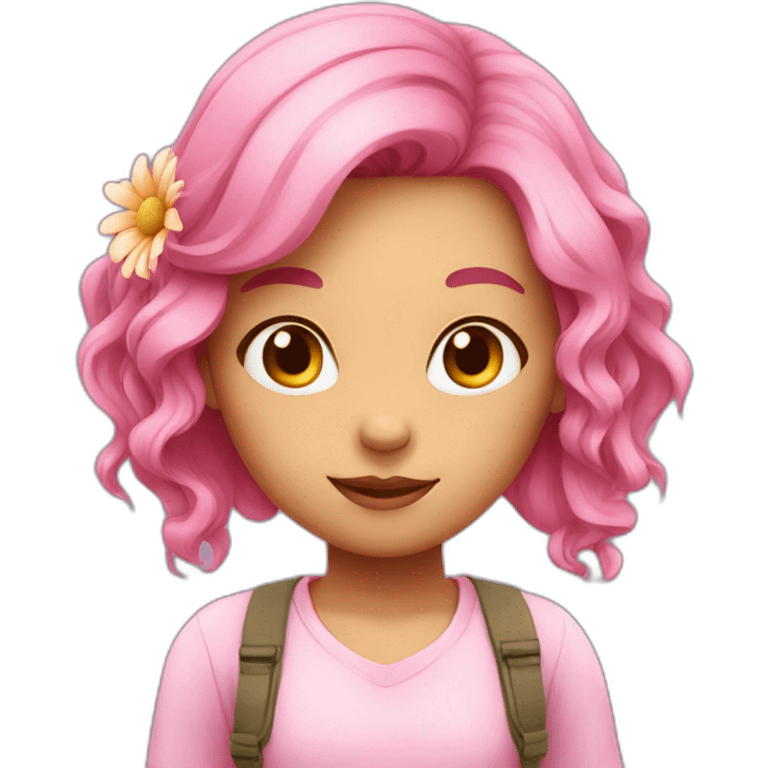 A girl have a flower she has a pink hair emoji