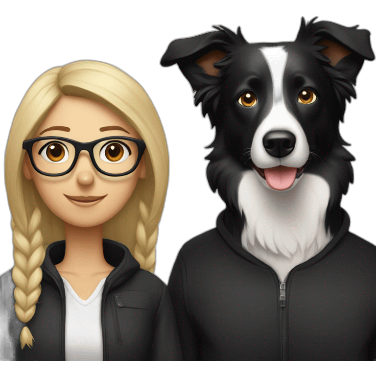 Border Collie black with blond woman and man with glasses emoji