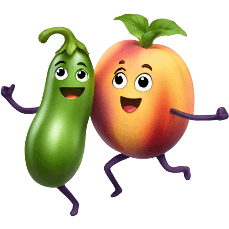 Dancing eggplant and peach emoji