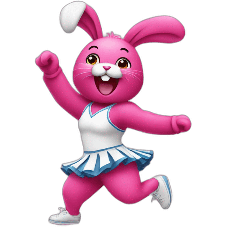 pink rabbit dancing with cheerleader pompons emoji