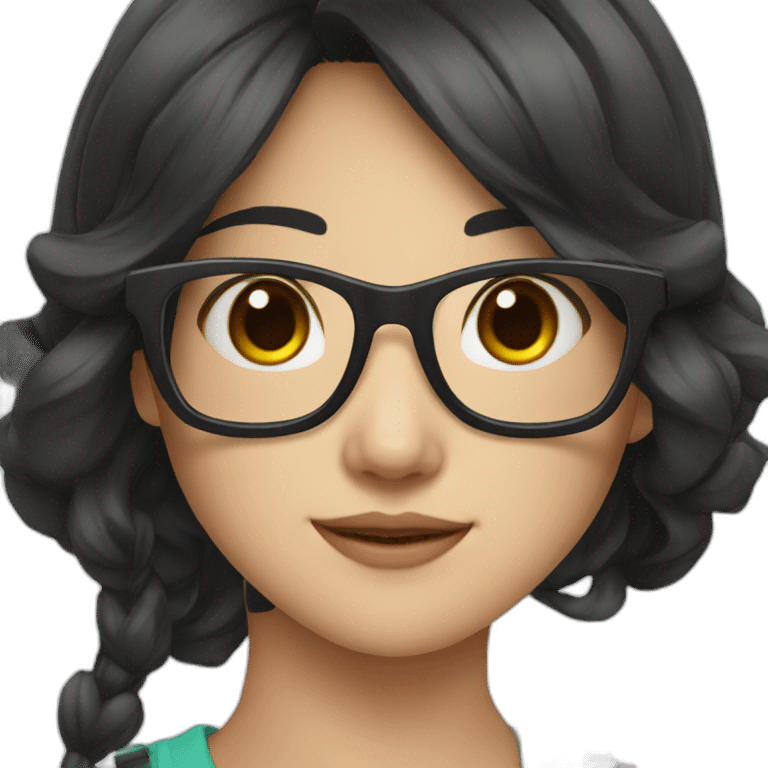 Asian gamer girl with glasses and long wavy black hair emoji