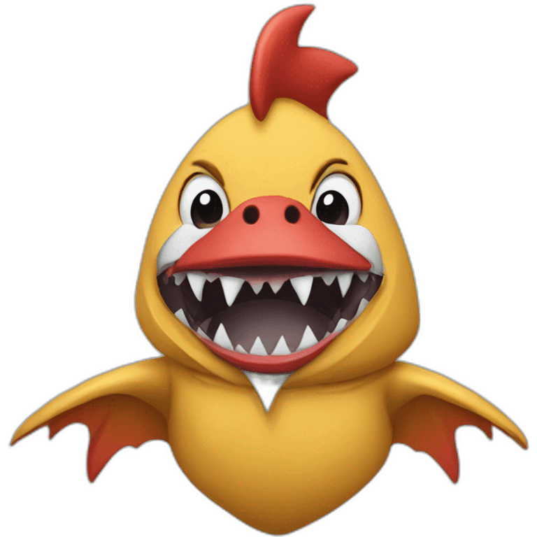 rooster wearing a shark-onesie emoji