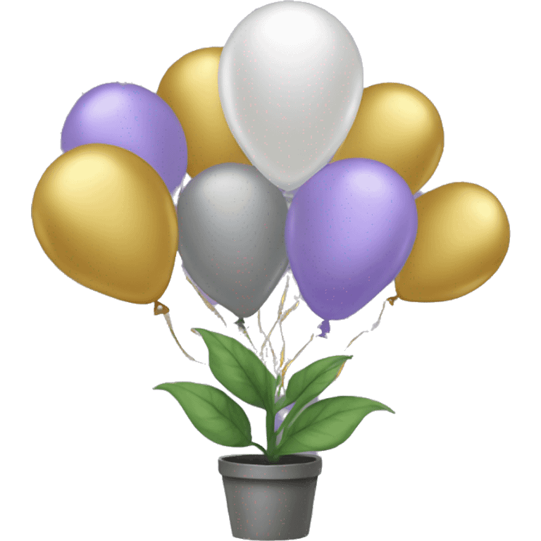 plant of growth with balloons coming from plant in the colors of lavendar, gold, pearl and gray emoji