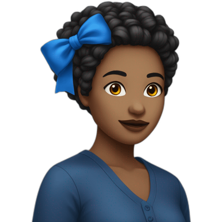 une fille avec les cheveux noirs aux pointes bleu, du rouge à lèvre noir et un septum emoji