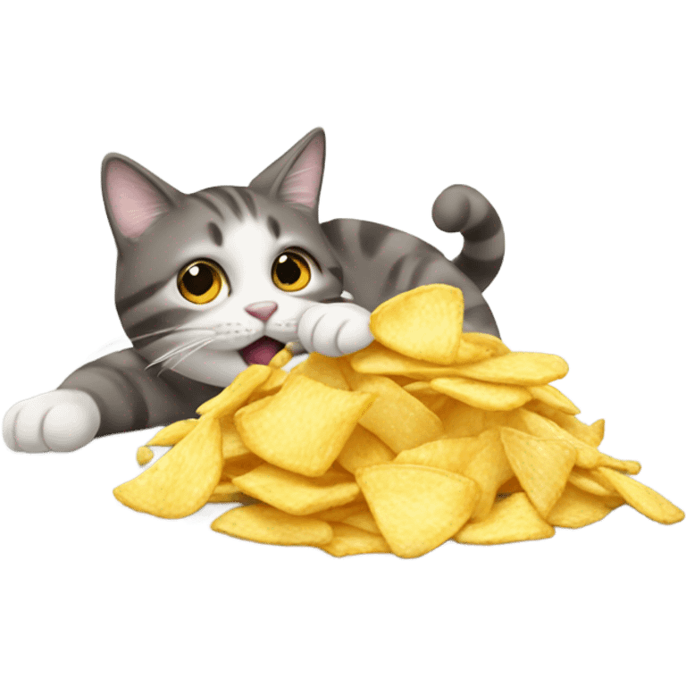 Cat eating  chips emoji