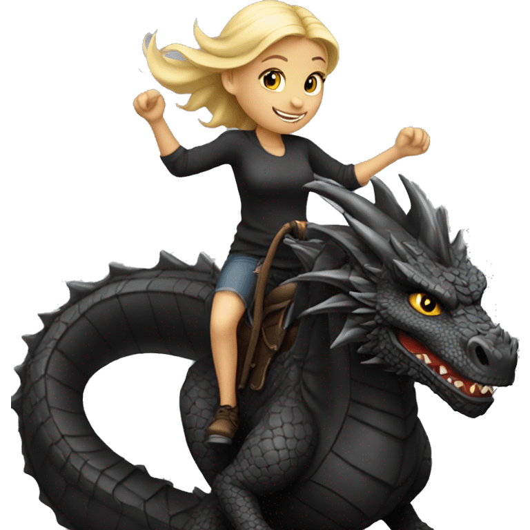 Blonde girl ride on black dragon emoji