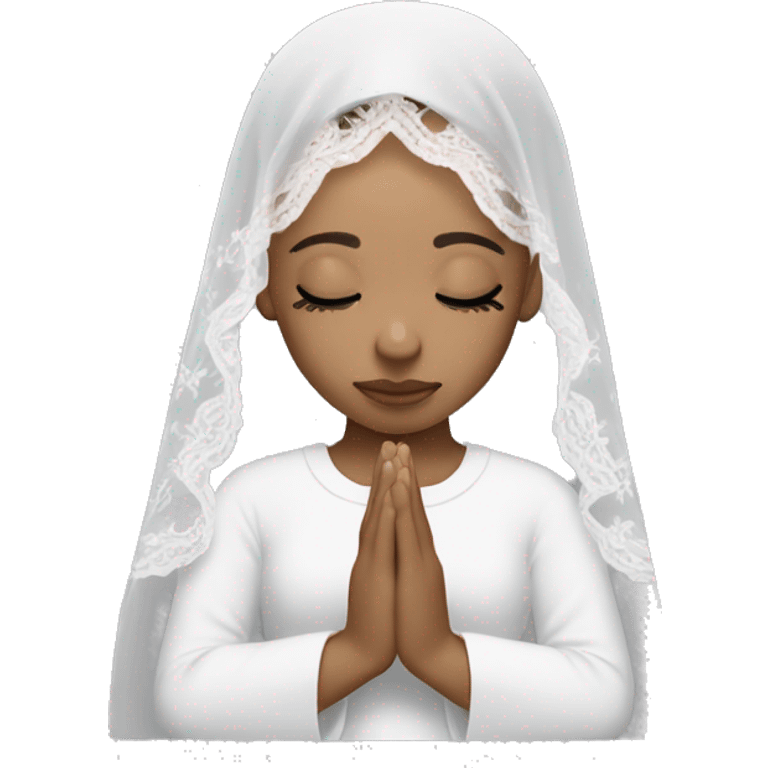 Light skin girl praying with eyes closed and lace white veil  emoji