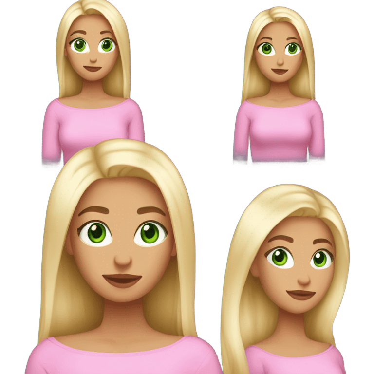 blonde girl with green eyes, smooth skin, pink off shoulder sweater, long blow out hair emoji