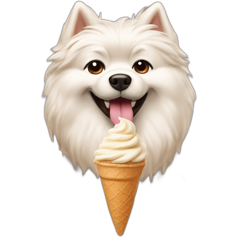 Cream Spitz dog eating ice cream emoji