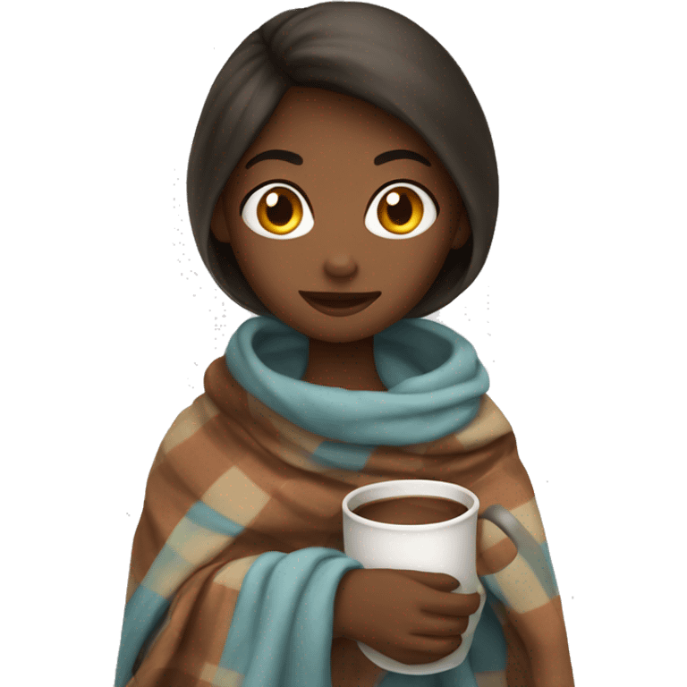 Girl with blanket and hot chocolate emoji