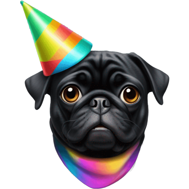 black pug with a party hat emoji