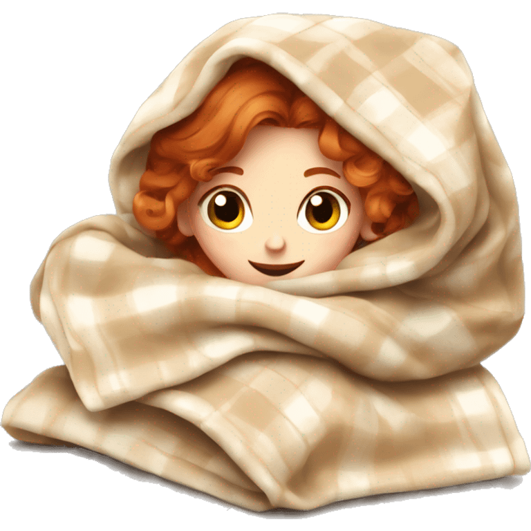 Beige clean girl folded plaid blanket redhead emoji