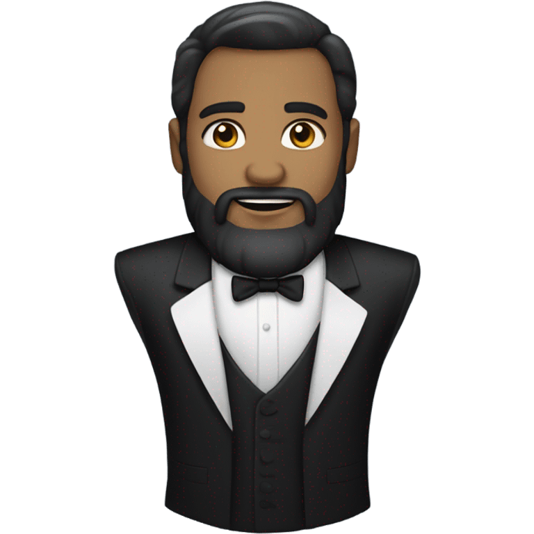 man with dark hair and light skin with beard in a tuxedo emoji