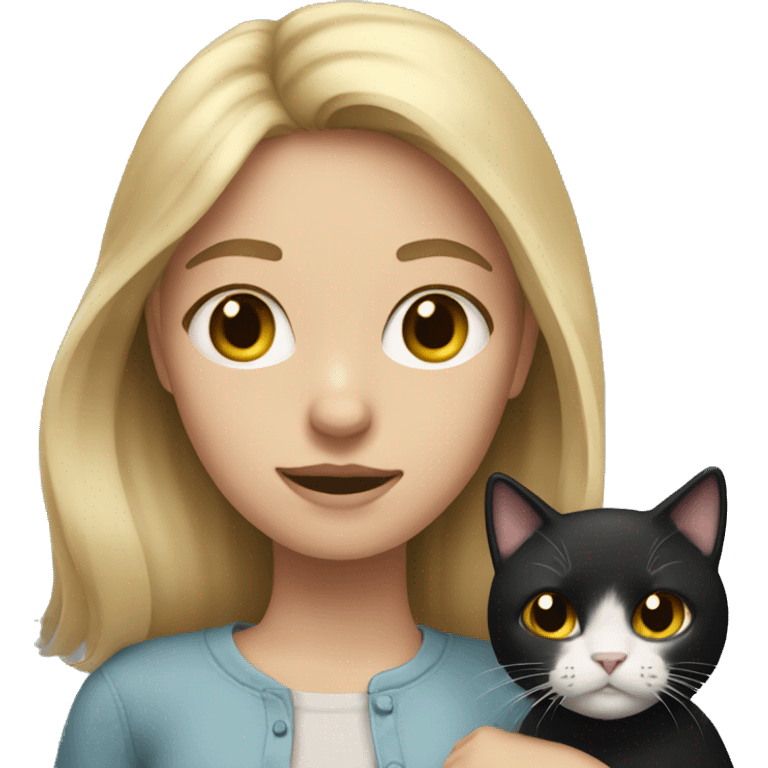 Girl with dirty blonde hair holding a black and white cat  emoji