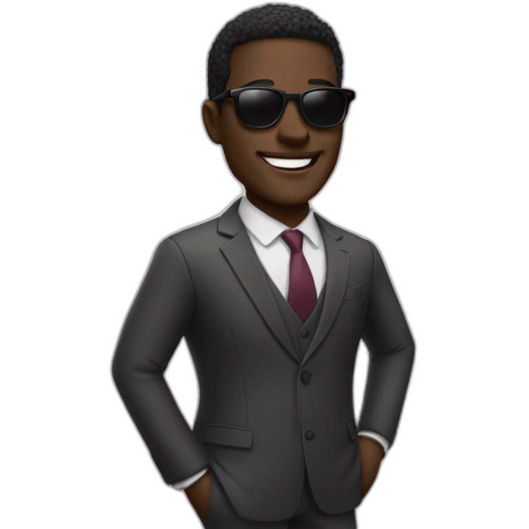 a dark-skinned man in sunglasses and a classic suit smiles. emoji