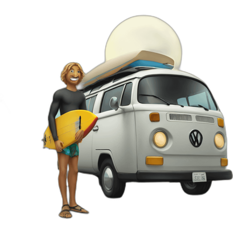 surfer infront of vw bus emoji