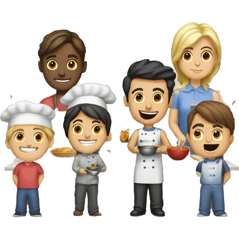 6 caucasian family members cooking emoji