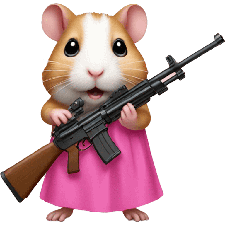 hamster ith a rifle wearing pink dress emoji