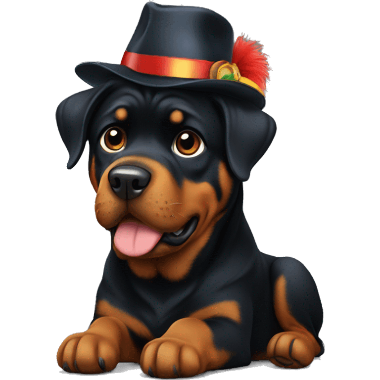 A Rottweiler with a funny hat emoji