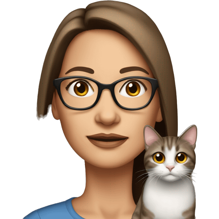 50 years old girl
long brown hair with straight styling
light skin
glasses with refined frame
Brown eyes with cat eye liner emoji