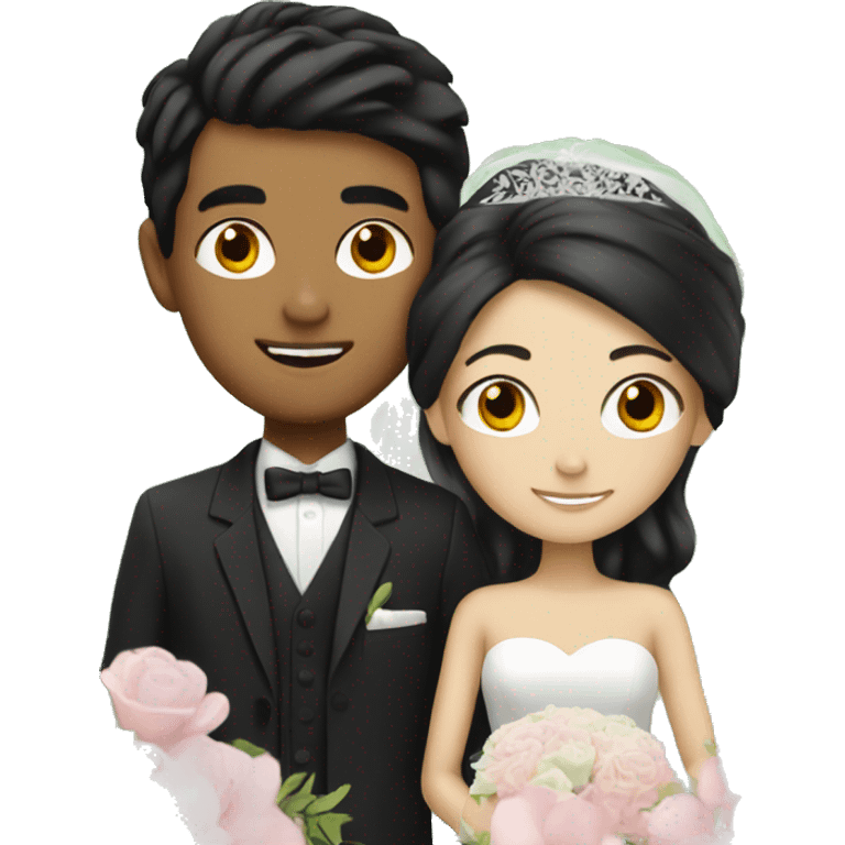 Wedding couple, girl with black hair and boy with brown hair emoji