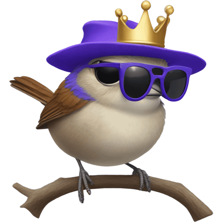 Violet wren with sunglasses and crown emoji