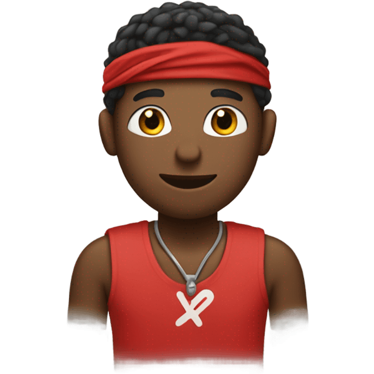 Black male with red bandana tied around his head using his hands to signify the word “okay” emoji