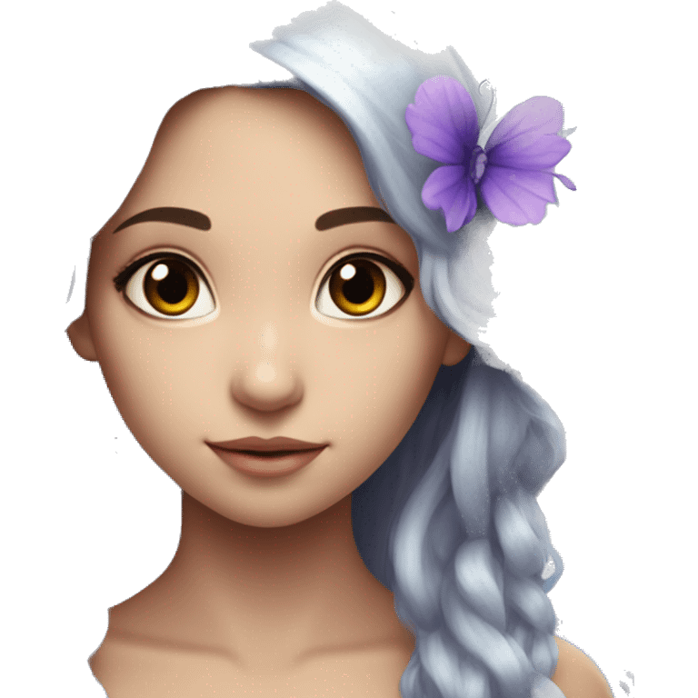 Beautiful, flower, fairy, blue, silver, purple, long hair, big butterfly wings emoji