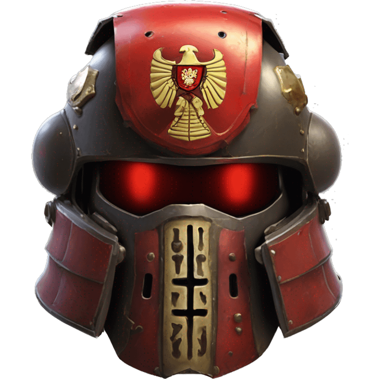 Space Marine Warhammer 40K helmet with red lenses, featuring the Russian coat of arms. emoji