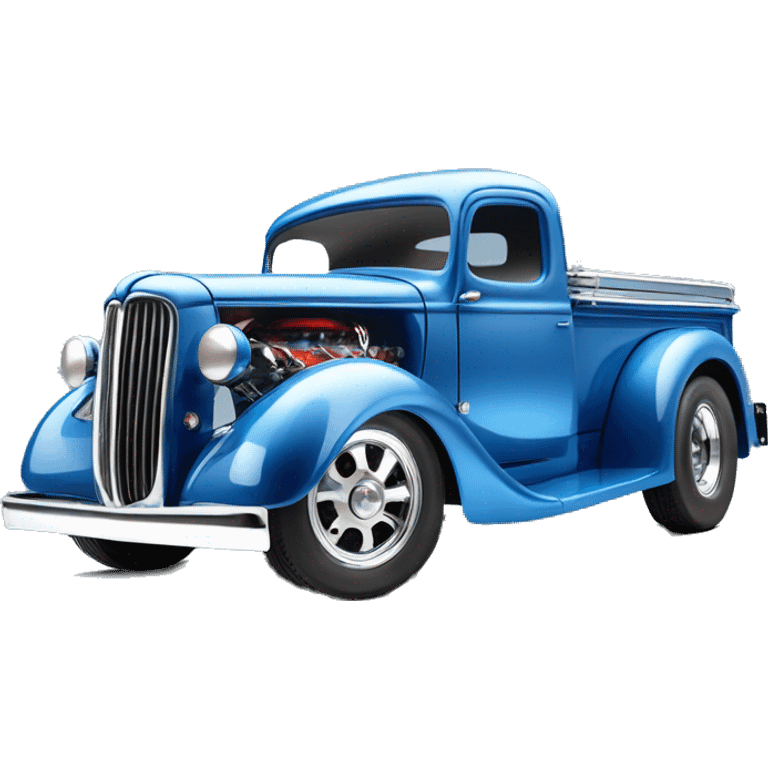 Hot rod, panel truck, 1964 with exposed chrome exhaust pipes, blue  emoji