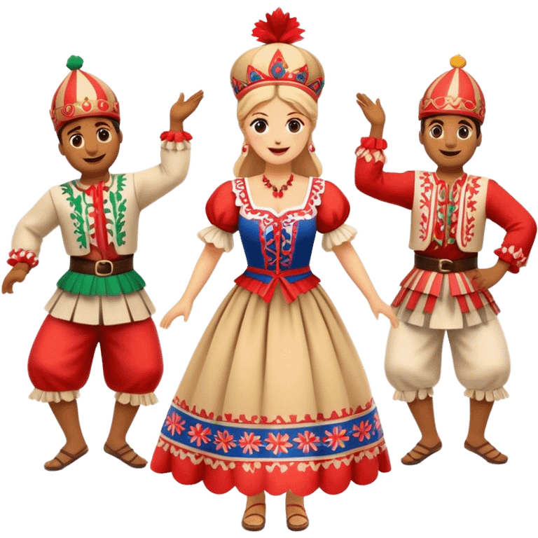 Cinematic Realistic Linđo Dance Emoji, depicted as a traditional Croatian folk dance with lively movements and colorful costumes, rendered with dynamic textures and vibrant festive lighting that captures its cultural vibrancy. emoji