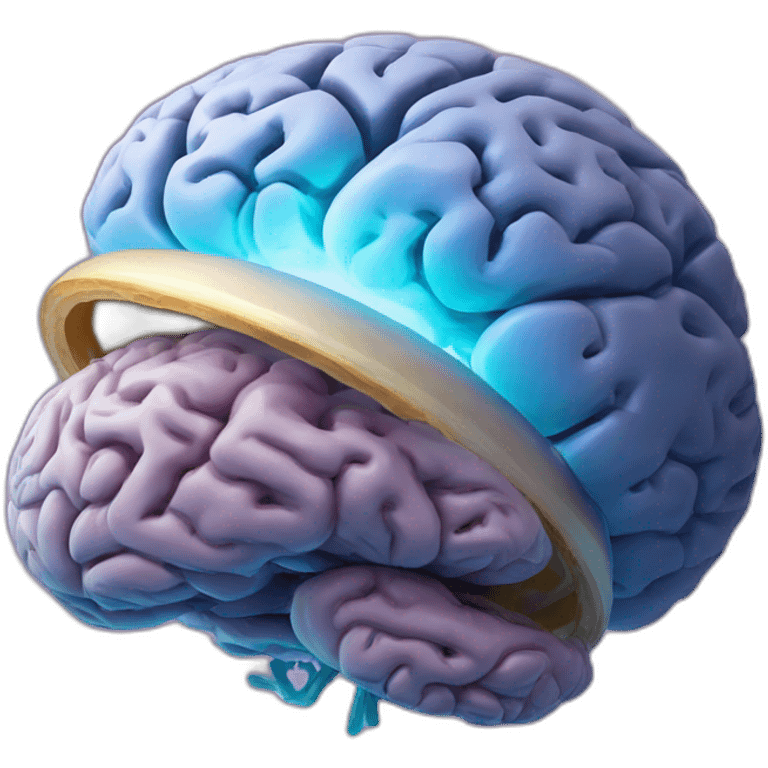 Brain seen from the side surrounded by ring of saturn emoji