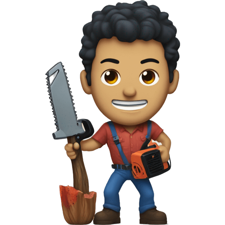 ash from evil dead smiling with chainsaw emoji