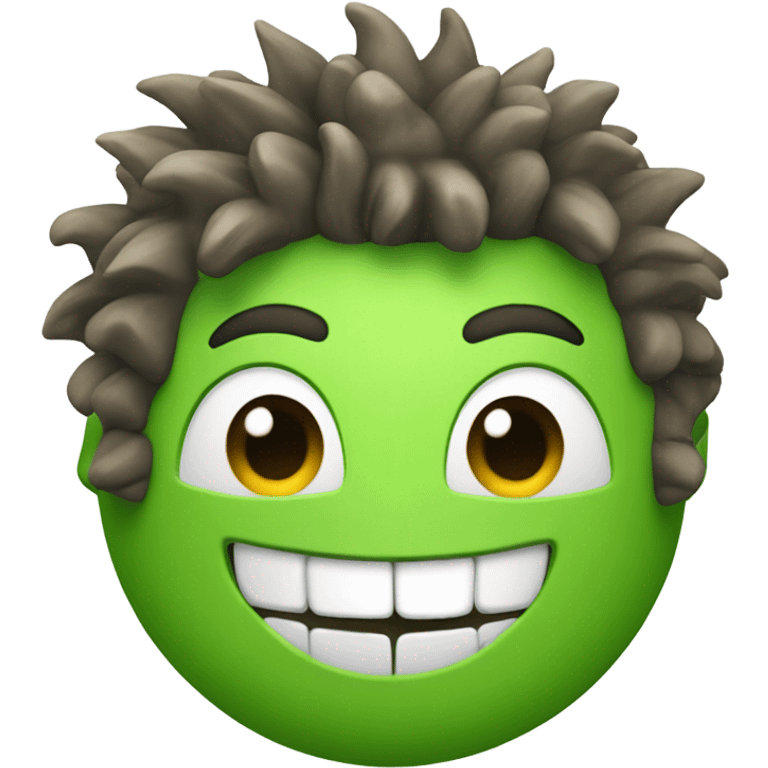 Green smiling 3d emoji with Mohawk and teeth emoji