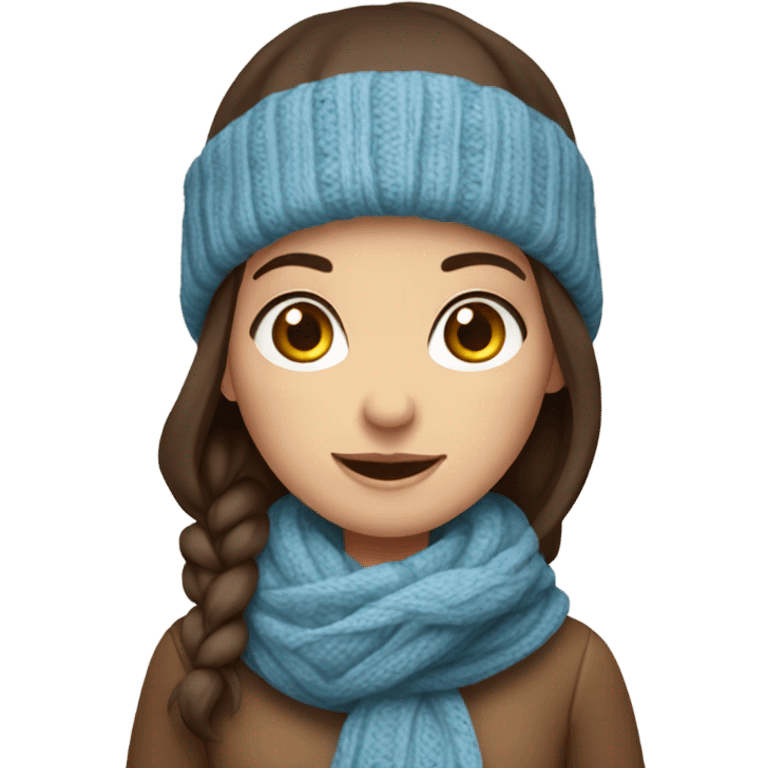 Brunette girl with blue eyes cozy autumn emoji