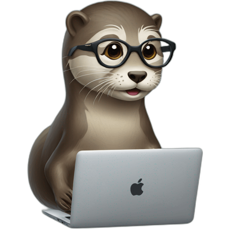 female vet otter with glasses use a macbook emoji